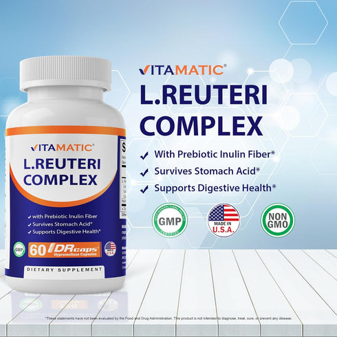 Vitamatic Lactobacillus Reuteri Complex, 22 Billion per DR Capsule, 60 Count for Digestive Support