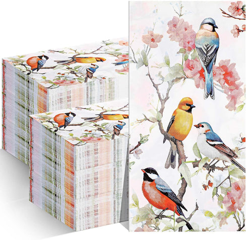 Outus 100 Pcs Spring Floral Bird Guest Napkins 3 Ply Vintage Themed Guest