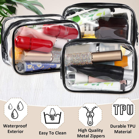 Weewooday 12 Pieces Clear Cosmetics Bag, PVC Zippered Toiletry Carry Pouch, Waterproof Makeup Bag - Small, Black