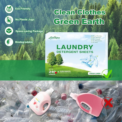 Laundry Detergent Sheets, 240 Loads, Eco-Friendly & Hypoallergenic Strips, Natural Ingredients, Fresh Scent