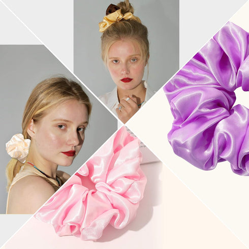 Scrunchies Hair Ties for Women - Big Silk Satin Jumbo Cute Chiffon Scrunchy Pack for Thick Hair, Hair Accessories Gift