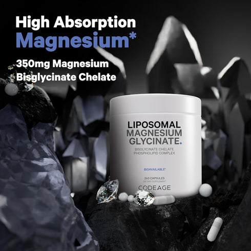Codeage Liposomal Magnesium Glycinate Supplement, 2-Month Supply, Chelated Magnesium Mineral Pills, Non-GMO Vegan, 240