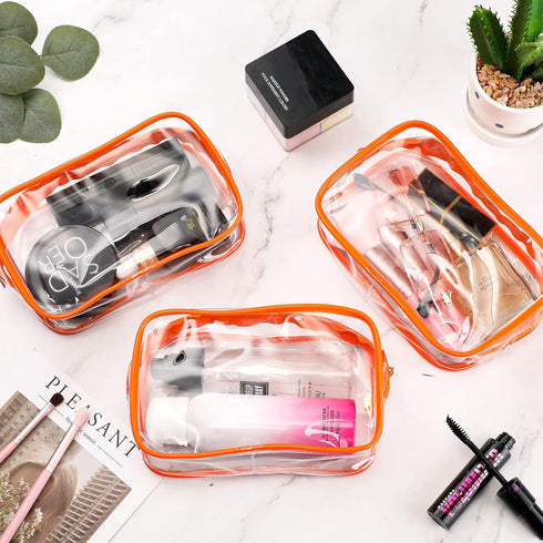 Weewooday 12 Pieces Clear Cosmetics Bag, Waterproof Makeup Bag for Vacation Bathroom, Portable Zippered Organizer