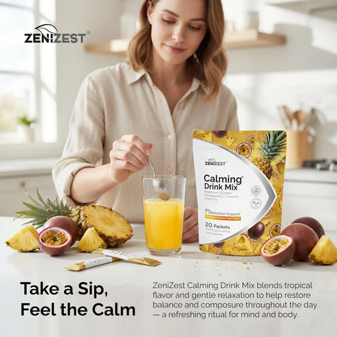 ZeniZest D3 20 Packets Calming Drink Mix Powder - Natural Cortisol Balance Calm Sleep Stress Support Supplement