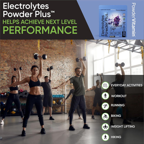 Hydration Powder Electrolytes Plus (50 Servings), 0 Calorie Keto, 0 Sugar, 1000mg Potassium, Blueberry Grape