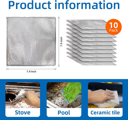 10PCS Non Scratch Steel Wire Dishwashing Rags, Substitute for Steel Wool Scrubbers, Multifunctional Kitchen Cleaning