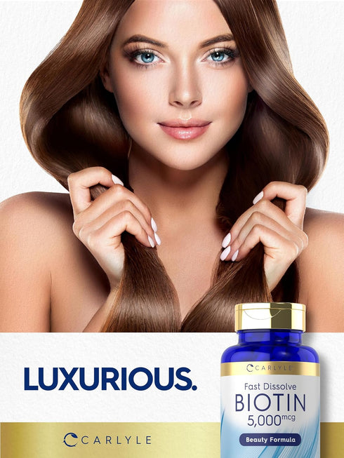 Carlyle Biotin 5000mcg, 250 Fast Dissolve Tablets, Vegetarian, Non-GMO, Gluten Free Supplement