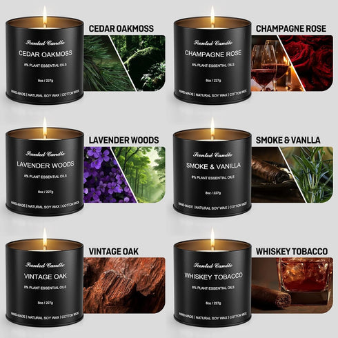 HOMAMAMOON Set 6 Pack Mens Scented Candles Soy Wax Aromatherapy Candles for Men, Masculine Scented Candles