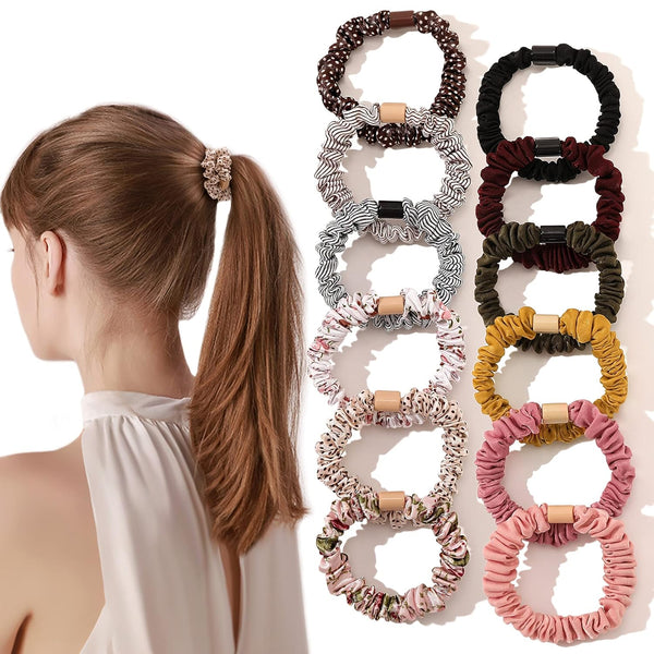 Silk Hair Ties Satin Scrunchies, Small Mini Scrunchy for Women, No Slip Hair Elastics, Ponytail Holder for Curly Hair