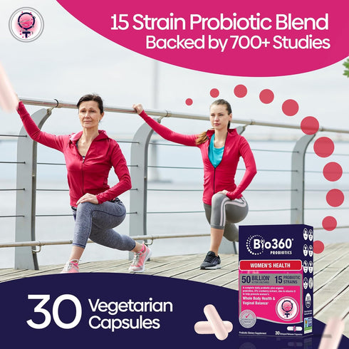 Women's Probiotic Supplement - 50 Billion CFU, 15 Diverse Strains, Organic Prebiotic Fibers, 30CT (2 Pack)