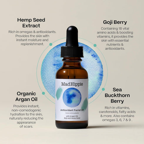 Mad Hippie Antioxidant Facial Oil, Vitamin C, Non-Comedogenic Face Moisturizer, 1.02 Oz