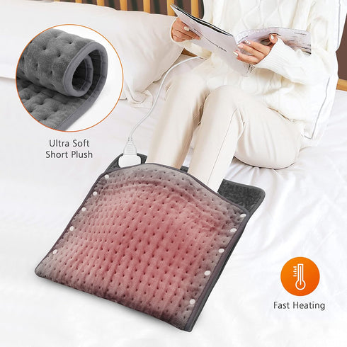 Snailax Heating Pad & Foot Warmer, 17”x33”, Washable Fast Heated Pads for Back Pain Relief, Grey