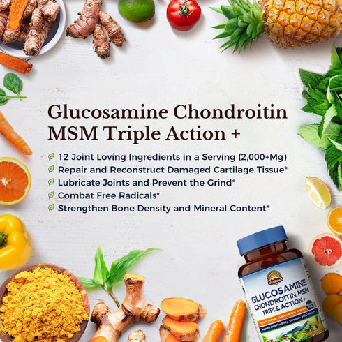 VITALITOWN Glucosamine Chondroitin MSM | Triple Action+ Joint Formula with Collagen, Boswellia, Turmeric, Hyaluronic