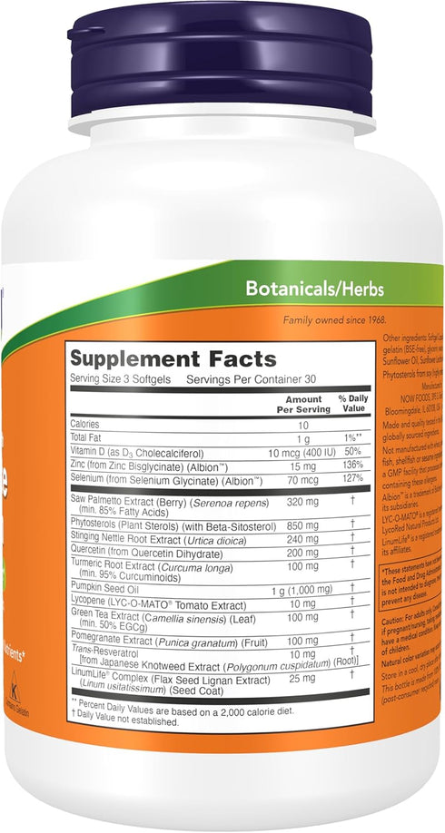 NOW Supplements Prostate Health, Clinical Strength Saw Palmetto, Beta-Sitosterol & Lycopene, 90 Softgels