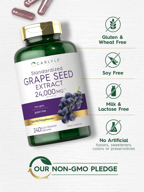 Carlyle Grape Seed Extract 24,000 mg Equivalent, 240 Capsules, Maximum Strength Standardized Extract