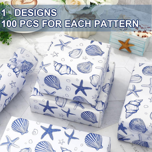 JarThenaAMCS 100 Sheets Blue Ocean Tissue Paper, Sea Shell Starfish Gift Wrapping for Wedding Birthday Summer Party
