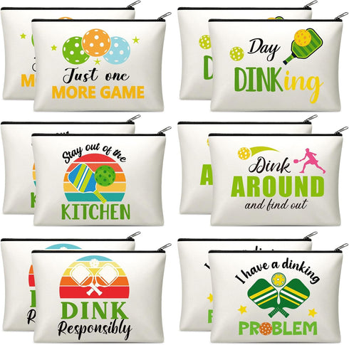 12 Pieces Dink Ball Makeup Bags, Funny Travel Organizer Zipper Pouch for Dink Ball Lovers Gifts