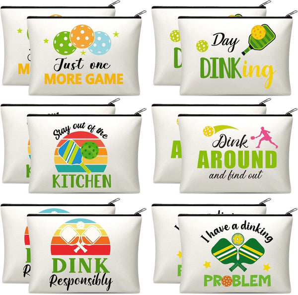 12 Pieces Dink Ball Makeup Bags, Funny Travel Organizer Zipper Pouch for Dink Ball Lovers Gifts