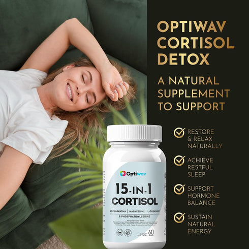 Optiwav Cortisol Detox Supplement for Women Men - Control & Lowering High Cortisol Level - Balance Calm Stress Relief