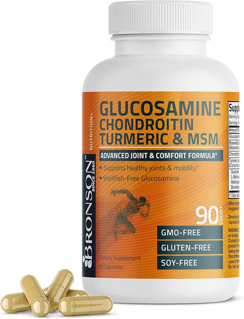 Bronson Glucosamine Chondroitin Turmeric & MSM Advanced Joint & Cartilage Formula, Non-GMO, 90 Capsules