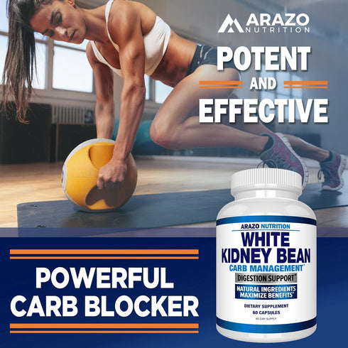 Arazo Nutrition White Kidney Bean Extract, 100% Pure Carb Blocker for Weight Support