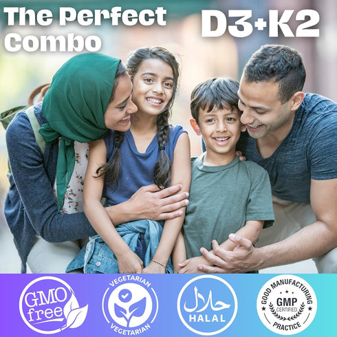 Halal Vitamin D3 with K2 Chewable Tablets, 90 Count, Vitamin D 2000 iu + Menaquinone-7 (MK7), Supports Heart Health,
