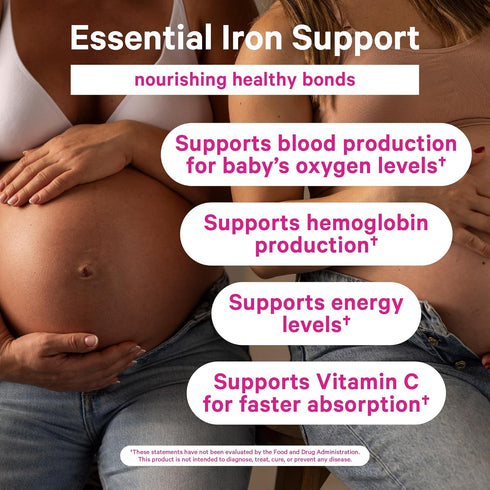 Pink Stork Prenatal Iron Supplement Gummies for Women, 20 mg with Vitamin C, Grape Chewable for Deficiency, Energy,