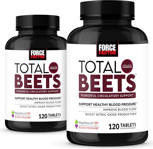 Force Factor Total Beets Nitric Oxide Supplement, 240 Tablets, 2 Pack with Beet Root Powder and Grapeseed Extract