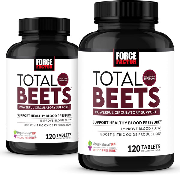 Force Factor Total Beets Nitric Oxide Supplement, 240 Tablets, 2 Pack with Beet Root Powder and Grapeseed Extract