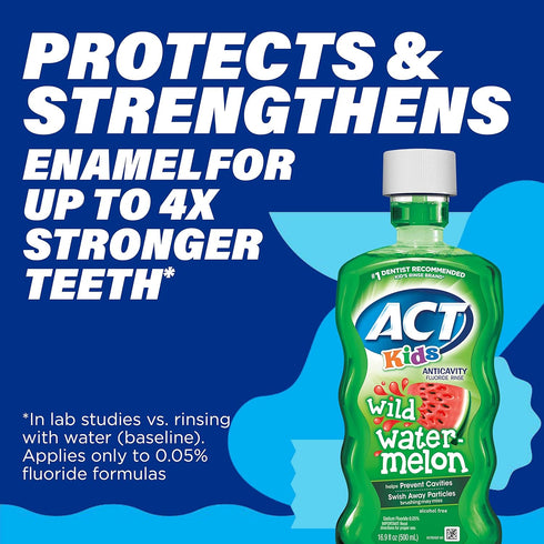 ACT Kids Anticavity Fluoride Rinse, Wild Watermelon, 16.9 fl. oz., Alcohol Free, Accurate Dosing Cup