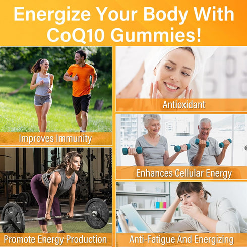 CoQ10 Gummies 250mg, Omega-3, Vitamin B3 & Zinc, Magnesium, High Absorption Coenzyme Q10, 60 Count for Cellular Energy