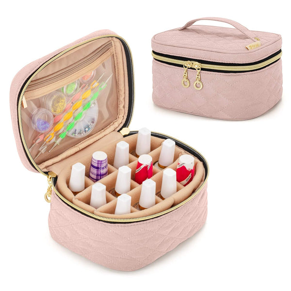 Yarwo Nail Polish Organizer Bag, Holds 12 Bottles (15ml/0.5 fl.oz), Travel Case for Nail Polish, Dusty Rose (Bag Only)