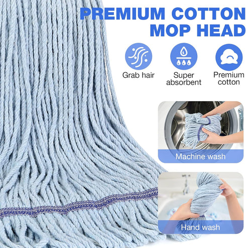 String Mop Heavy Duty for Floor Cleaning, 59inch Mop Handle for Home, Garage, Office, and Warehouse