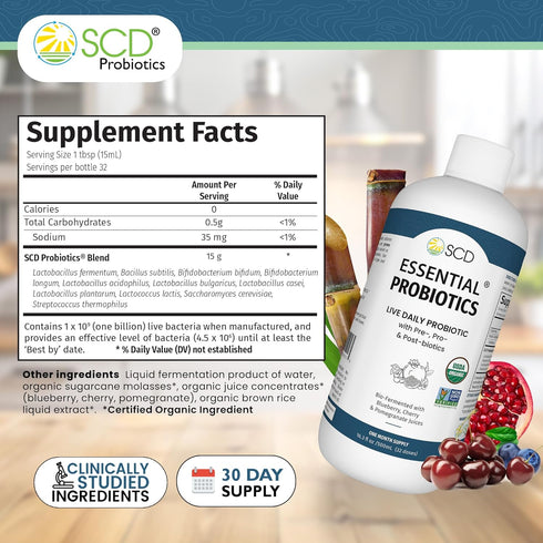 SCD Essential Probiotics for Women, Men, Kids, Toddlers, Liquid Probiotic Supplement for Digestion and Immunity, 11