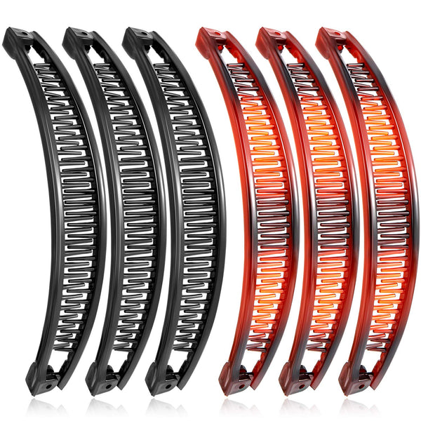 WILLBOND 6 Pcs Banana Clip Hair Clincher Combs, Classic Fish Shape Ponytail Clips for Women Girls (Brown, Black)
