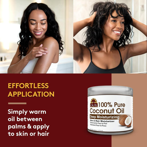 Okay 100% Pure Coconut Oil for Hair & Skin, Natural Massage Oil & Moisturizer, 6 fl oz Jar (Pack of 1)
