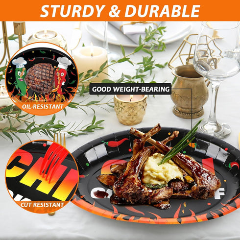 50 Pcs Chili Cook Off Oval Paper Plates, 11 inch Large Disposable Platters for Mexican Fiesta Chili Cooking Competition