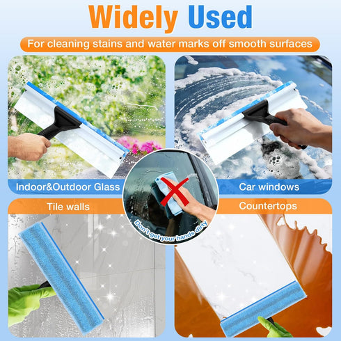 SOBONNE Tool,13.8",Blue Window Squeegee for Home Window Cleaning Squeegee and Microfiber Window Scrubber, Glass