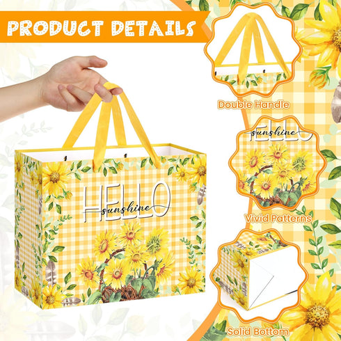 Innovoscape Sunflower Gift Bag Yellow Sunflower Gift Wrapping Bag with Tissue Papers and Card Party Favor Decorations