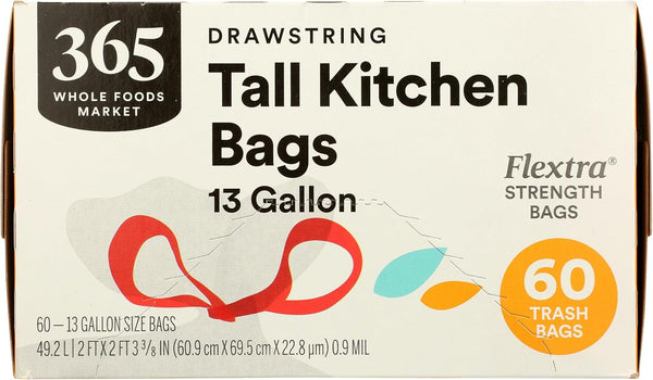 365 by Whole Foods Market Kitchen Tall Drawstring Flextra 13 Gallon, 60 Count