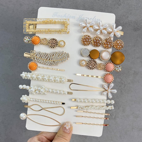 Mehayi 20 PCS Pearl Hair Clips Set, Fashion Korean Acrylic Resin Hair Barrettes, Decorative Party Wedding Accessories