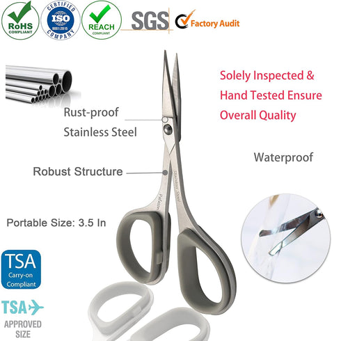 PAFASON Stainless Steel Mustache Beard Facial Nose Hair Trimming Scissor Set with Safety Cover, Grey