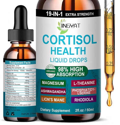 Cortisol Supplements for Women,19-in-1 Cortisol Supplement Liquid Drops w/Magnesium,L-Theanine,Ashwagandha,Omega-3, High Absorption Hormone