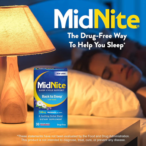 MidNite Back to Sleep Low Dose Melatonin Sleep Aid, 1.5 mg, 30 Quick Melt Tablets