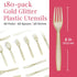 Prestee 180 Gold Plastic Silverware Cutlery Set, Glitter Gold Utensils, Plastic Cutlery Set, Disposable Silverware Flatware Set, 60 Gold Forks, 60 Gold Spoons, 60 Gold Knives, Fancy Party Utensils by Prestee