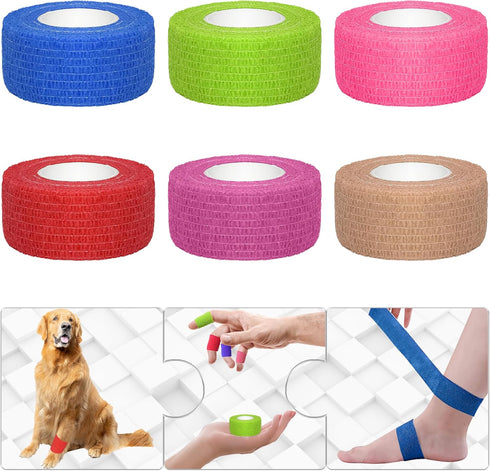 Twavang 6 Pack 1 Inches Self Adhesive Bandage Wrap Breathable Cohesive Bandage Elastic