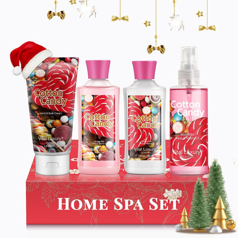 Cotton Candy Bath & Body Kit - 3 Fl Oz, Home Spa Set with Body Lotion, Shower Gel, Body Cream, Fragrance Mist
