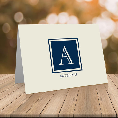 Little Notes by Comptime 4.25 5.5 Monogram Stationery Note Cards - Personalized Monogram Cards (A-Z), Navy Blue, x