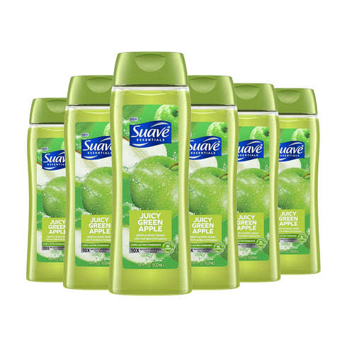 Suave Moisturizing Body Wash, Juicy Apple Scent with Vitamin E Extract, 18 Oz Pack of 6