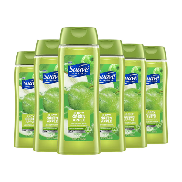 Suave Moisturizing Body Wash, Juicy Apple Scent with Vitamin E Extract, 18 Oz Pack of 6